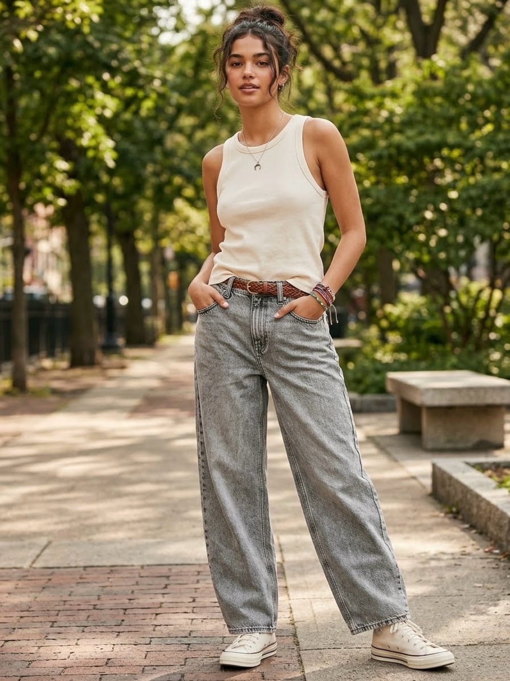 H&M High-Waisted Light Gray Acid Wash Baggy Jeans size 0